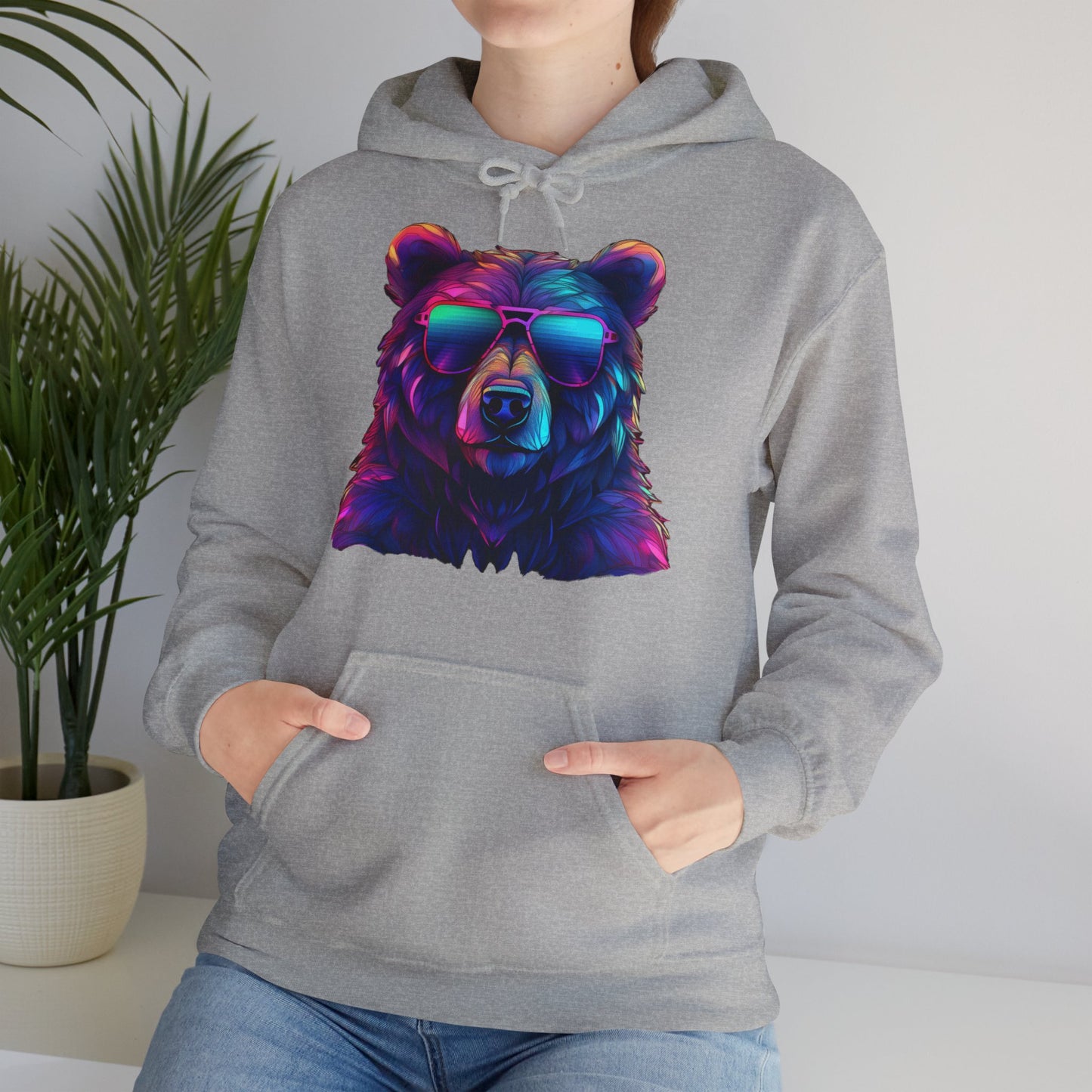 Cooler Bär mit Sonnenbrille Hoodie / Neon Bären Grafik / Wild Design für Tierliebhaber und Streetwear Fans / Lustiges Geschenk