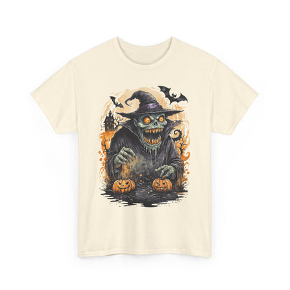 Halloween Pumpkin Green Monster Tee, Spooky Unisex T-Shirt, Fall Season Shirt, Jack-O-Lantern Costume Top, Autumn Witch Theme Apparel