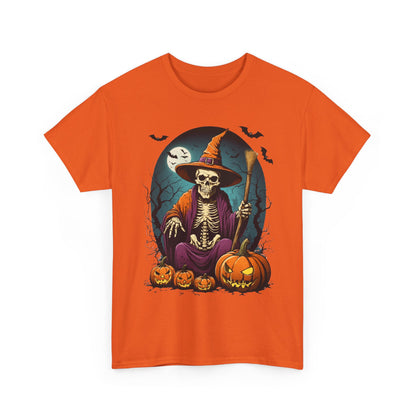 Halloween Pumpkin Skeleton Witch Tee, Spooky Unisex T-Shirt, Fall Season Shirt, Jack-O-Lantern Costume Top, Autumn Witch Theme Apparel