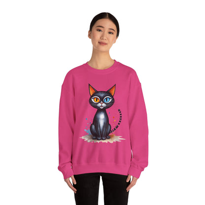 Buntes Katzen Sweatshirt / Schwarze Katze mit heterochromen Augen / Lustiger Katzenpullover / Geschenk / Katzenliebhaber