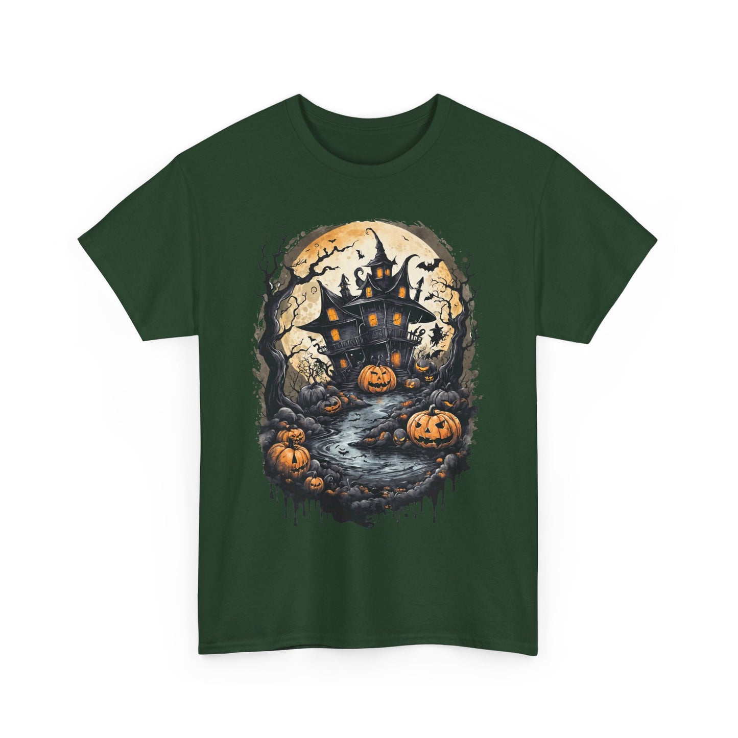 Halloween Pumpkin Dark House Tee, Scary Halloween Shirt, Horror Pumpkin T-Shirt, Spooky Jack-o-Lantern Top, Halloween Costume Apparel