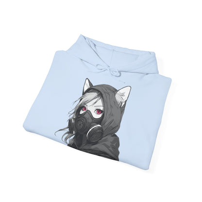 Anime Girl mit Gasmaske T-Shirt / Mask, Schwarzes Unisex Hoodie, Katzengirl Design, Geschenk für Anime- und Sci-Fi-Fans Unisex Heavy Blend™