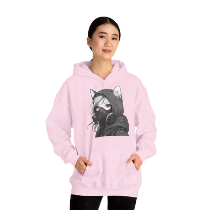 Anime Girl mit Gasmaske T-Shirt / Mask, Schwarzes Unisex Hoodie, Katzengirl Design, Geschenk für Anime- und Sci-Fi-Fans Unisex Heavy Blend™