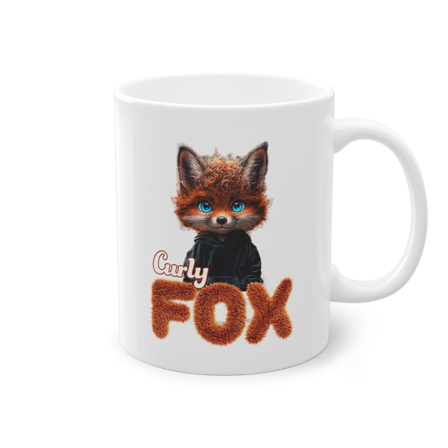 Fox Mug, Cute Curly Fox with blue Eyes, Coffee Cup, Animal Lover Gift, Wildlife Mug, Ceramic Tea Cup, Forest Animal Coffee Mug