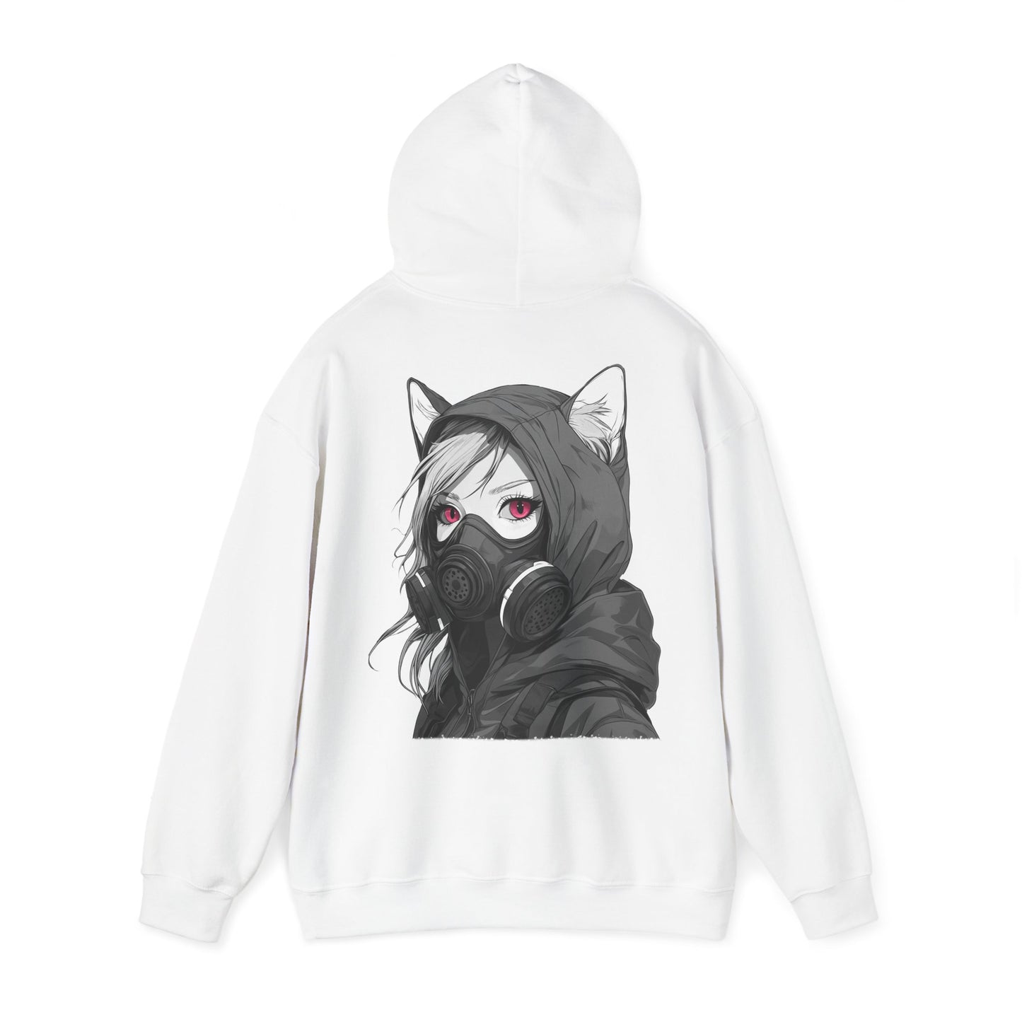 Anime Girl mit Gasmaske T-Shirt / Mask, Schwarzes Unisex Hoodie, Katzengirl Design, Geschenk für Anime- und Sci-Fi-Fans Unisex Heavy Blend™