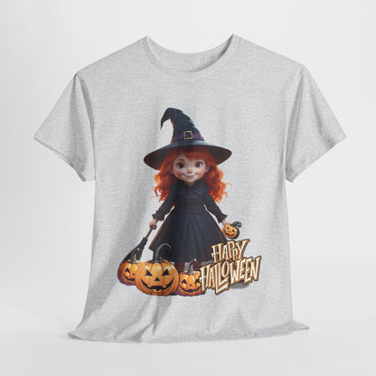 Halloween Witch Tee, Spooky Kids Shirt, Red Haired Girl Costume Top, Cute Smiling Witches Apparel, Unisex Tshirt, Holiday Clothing, Trick or