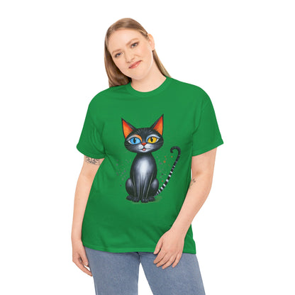 Cat Lover T-Shirt, Feline Graphic Tee, Multicolor Kitten Print Top, Animal Theme Shirt, Cat Enthusiast Clothing