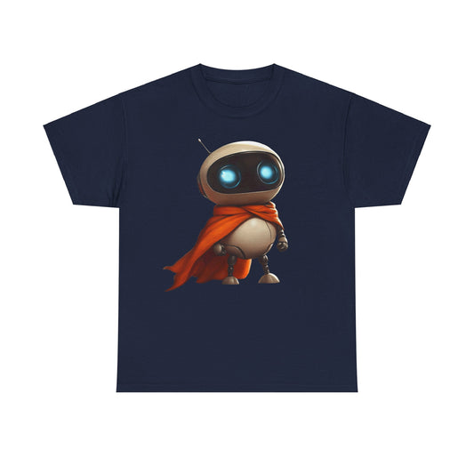 Süßer Roboter T-Shirt mit Umhang / Sci-Fi Cartoon Roboter Grafik Tee / Lustiges Unisex Shirt für Tech-Liebhaber