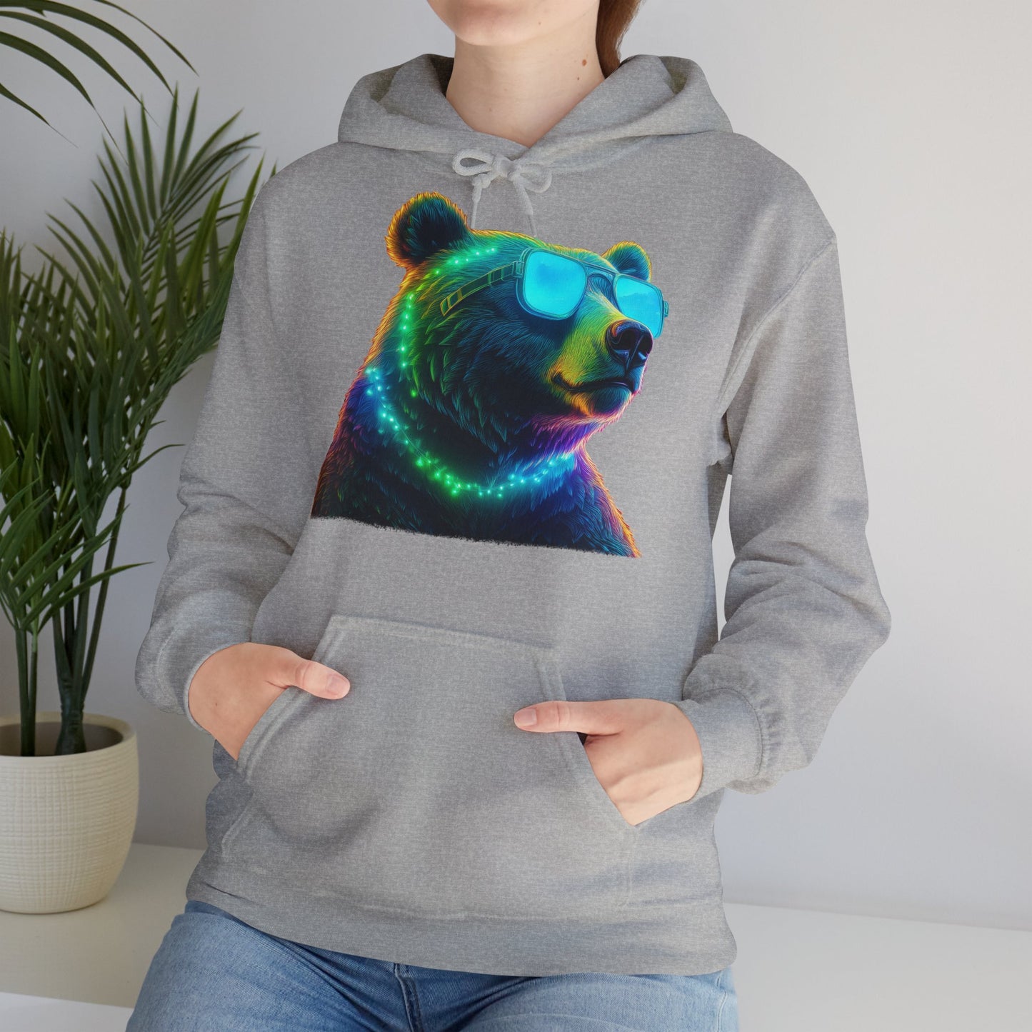 Cooler Bär mit Sonnenbrille Hoodie / Neon Bären Grafik / Wild Design für Tierliebhaber und Streetwear Fans / Lustiges Geschenk