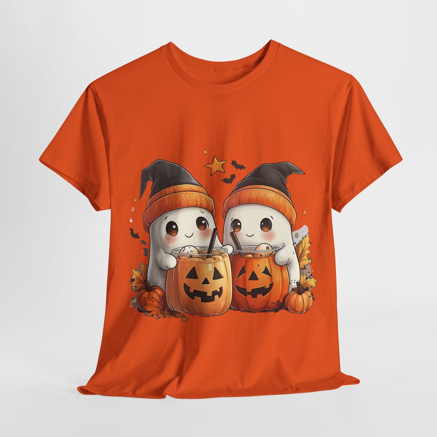 Halloween Ghost Unisex T-Shirt, Spooky Season Apparel, Orange Beanie Tee, Black Stars, Trick or Treat Shirt, Scary Costume Top