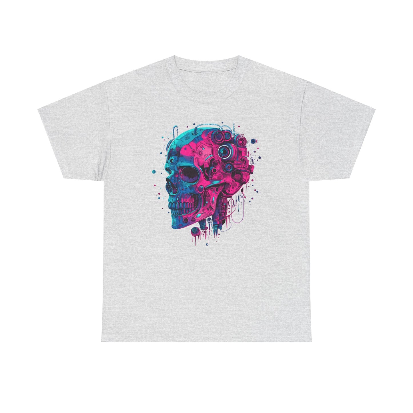 Cyborg Skull Unisex Tee Shirt, Colorful Skull Head Graphic Design, Casual Tee, Cyberpunk Shirt, Skeleton Print Shirt, Geek Gift