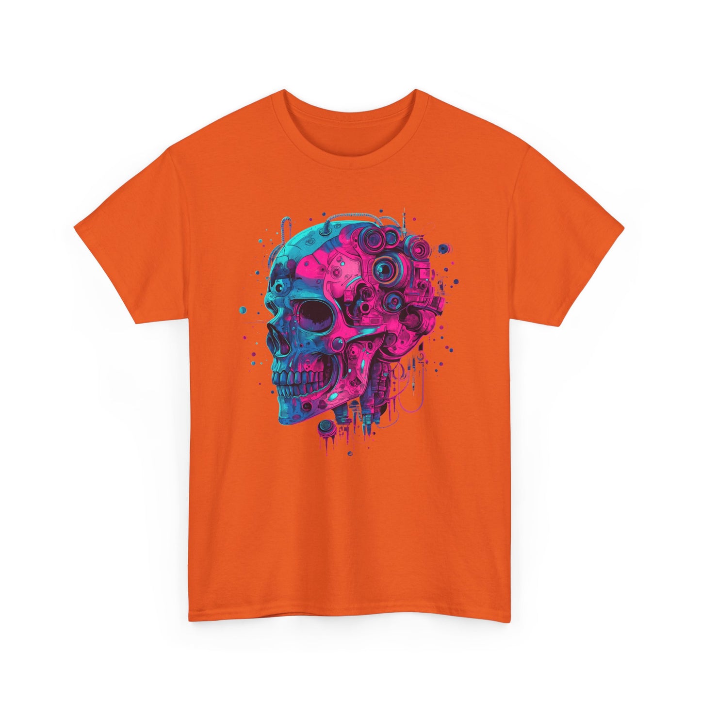 Cyborg Skull Unisex Tee Shirt, Colorful Skull Head Graphic Design, Casual Tee, Cyberpunk Shirt, Skeleton Print Shirt, Geek Gift