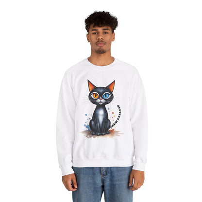 Buntes Katzen Sweatshirt / Schwarze Katze mit heterochromen Augen / Lustiger Katzenpullover / Geschenk / Katzenliebhaber