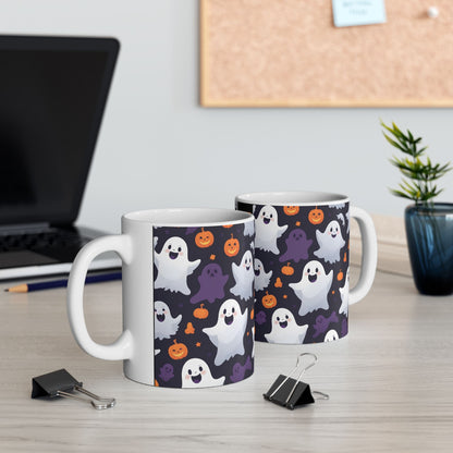 Ceramic Mug, Halloween Cute Ghost & Pumpkins, Spooky Coffee Cup, Halloween Mug, Ghost Pumpkin Mug, Fall Drinkware, Halloween Decor,