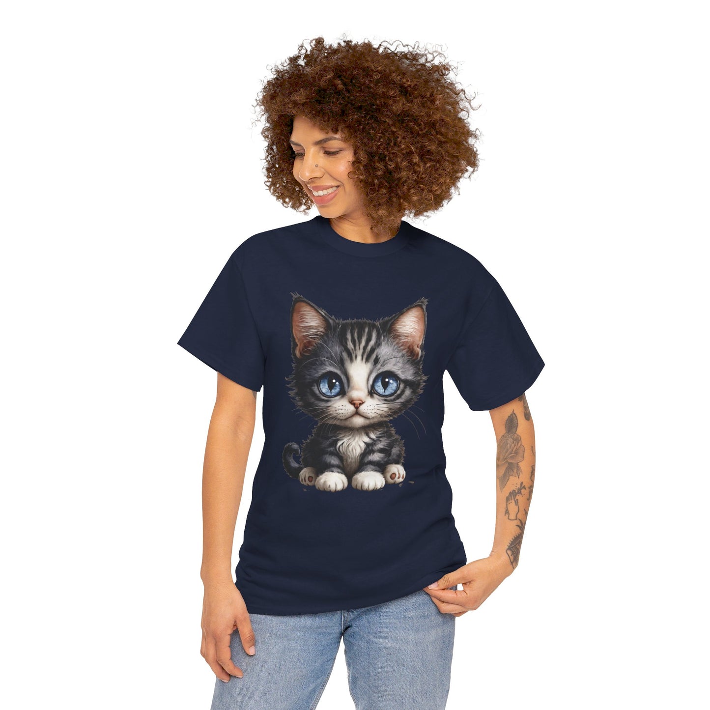 Cat Lover T-Shirt, Cute Kitten Graphic Tee, Animal Print Top, Blue Eyed Cat Shirt, Pet Owner Gift