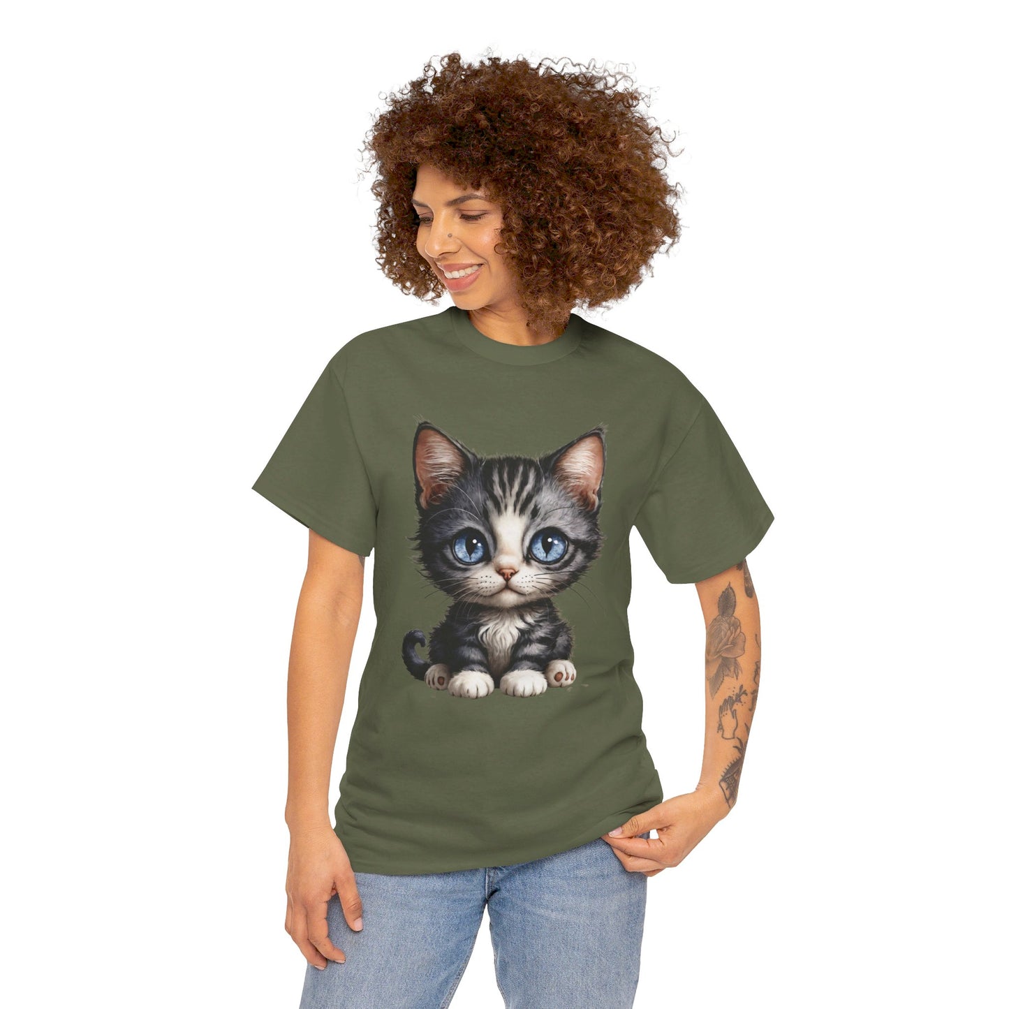 Cat Lover T-Shirt, Cute Kitten Graphic Tee, Animal Print Top, Blue Eyed Cat Shirt, Pet Owner Gift