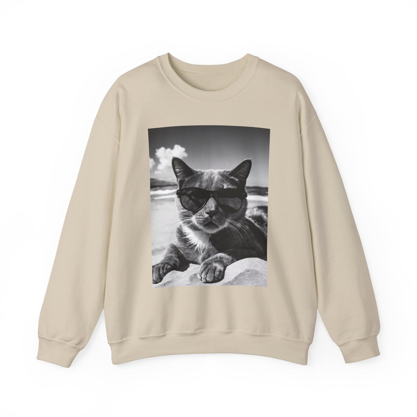 Cool Beach Cat Sweatshirt, Sunglasses Cat Jumper, Summer Kitten Crewneck, Funny Animal Pullover, Beach Vibes Hoodie, Cat Lover Gift