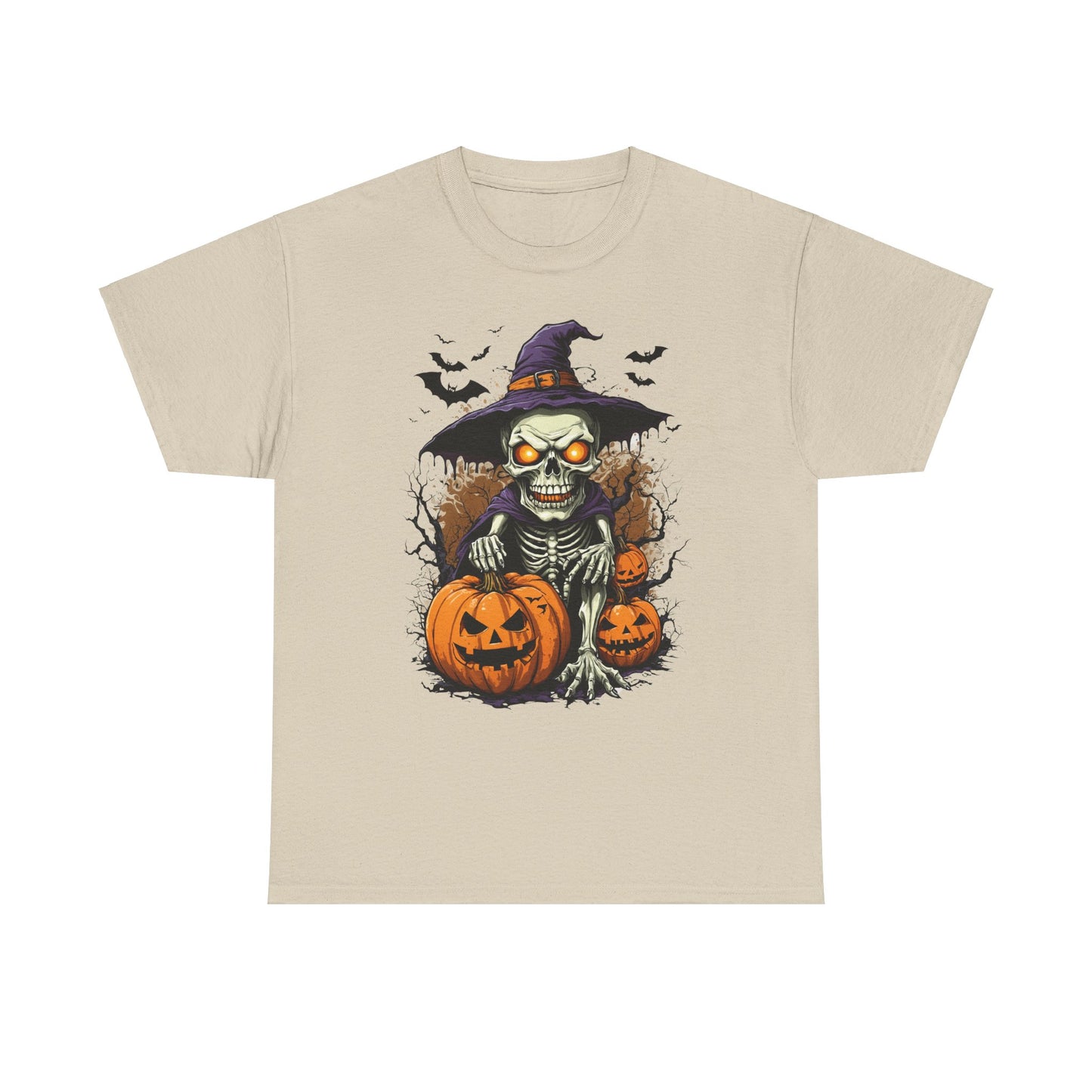 Halloween Pumpkin Skeleton Witch Tee, Spooky Unisex T-Shirt, Fall Season Shirt, Jack-O-Lantern Costume Top, Autumn Witch Theme Apparel