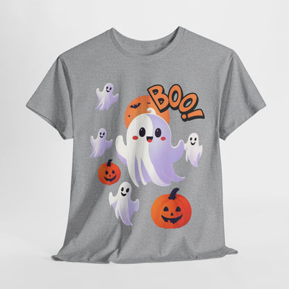 Halloween Cute Smiling Ghost Unisex Heavy Cotton Tee, Halloween Shirt, Spooky Ghost Tee, Halloween Costume, Halloween Party, Halloween Gift