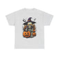 Halloween Pumpkin Skeleton Witch Tee, Spooky Unisex T-Shirt, Fall Season Shirt, Jack-O-Lantern Costume Top, Autumn Witch Theme Apparel