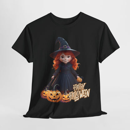 Halloween Witch Tee, Spooky Kids Shirt, Red Haired Girl Costume Top, Cute Smiling Witches Apparel, Unisex Tshirt, Holiday Clothing, Trick or