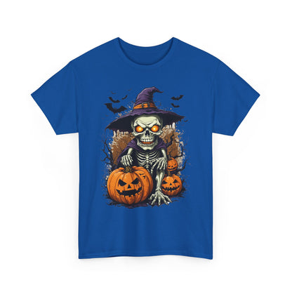 Halloween Pumpkin Skeleton Witch Tee, Spooky Unisex T-Shirt, Fall Season Shirt, Jack-O-Lantern Costume Top, Autumn Witch Theme Apparel