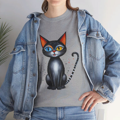 Cat Lover T-Shirt, Feline Graphic Tee, Multicolor Kitten Print Top, Animal Theme Shirt, Cat Enthusiast Clothing