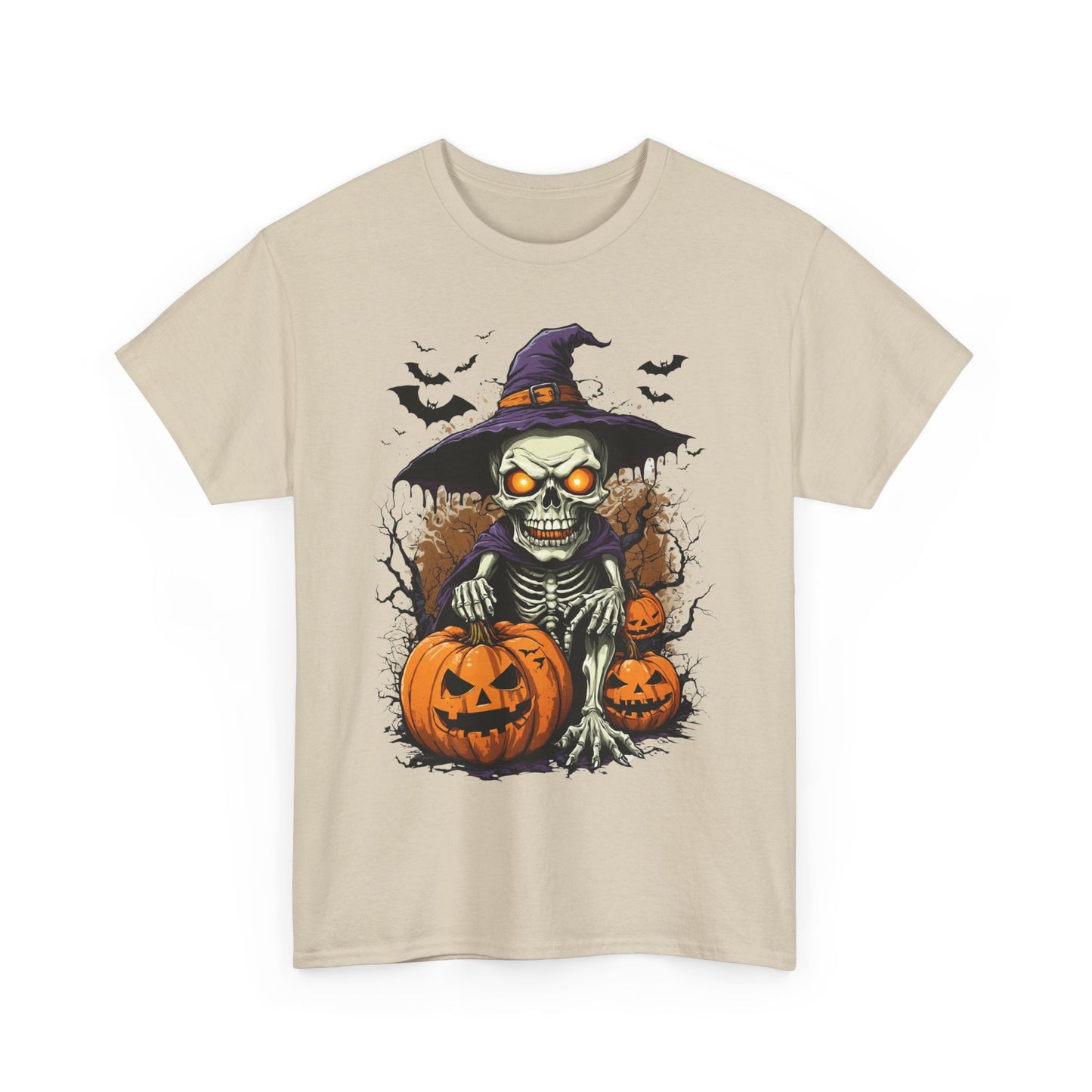 Halloween Pumpkin Skeleton Witch Tee, Spooky Unisex T-Shirt, Fall Season Shirt, Jack-O-Lantern Costume Top, Autumn Witch Theme Apparel