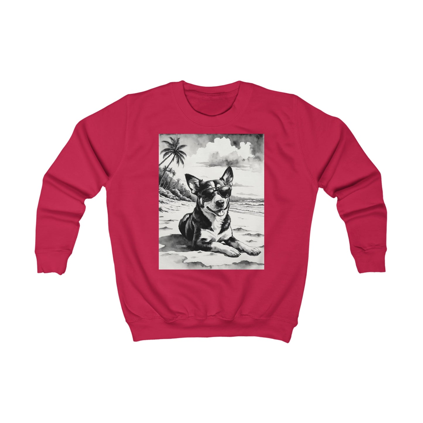 Kids Cool Beach Dog Sweatshirt Kinderbekleidung Lustiges Hundemotiv mit Sonnenbrille für Sommer Vibes Geschenk für Hundeliebhaber