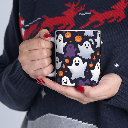 Ceramic Mug, Halloween Cute Ghost & Pumpkins, Spooky Coffee Cup, Halloween Mug, Ghost Pumpkin Mug, Fall Drinkware, Halloween Decor,