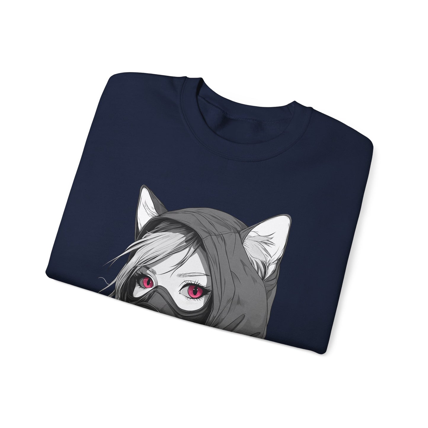 Future Anime Girl mit Gasmaske Sweatshirt /Schwarzes Unisex Streetwear Shirt, Katzengirl Design, Geschenk für Anime- und Sci-Fi-Fans