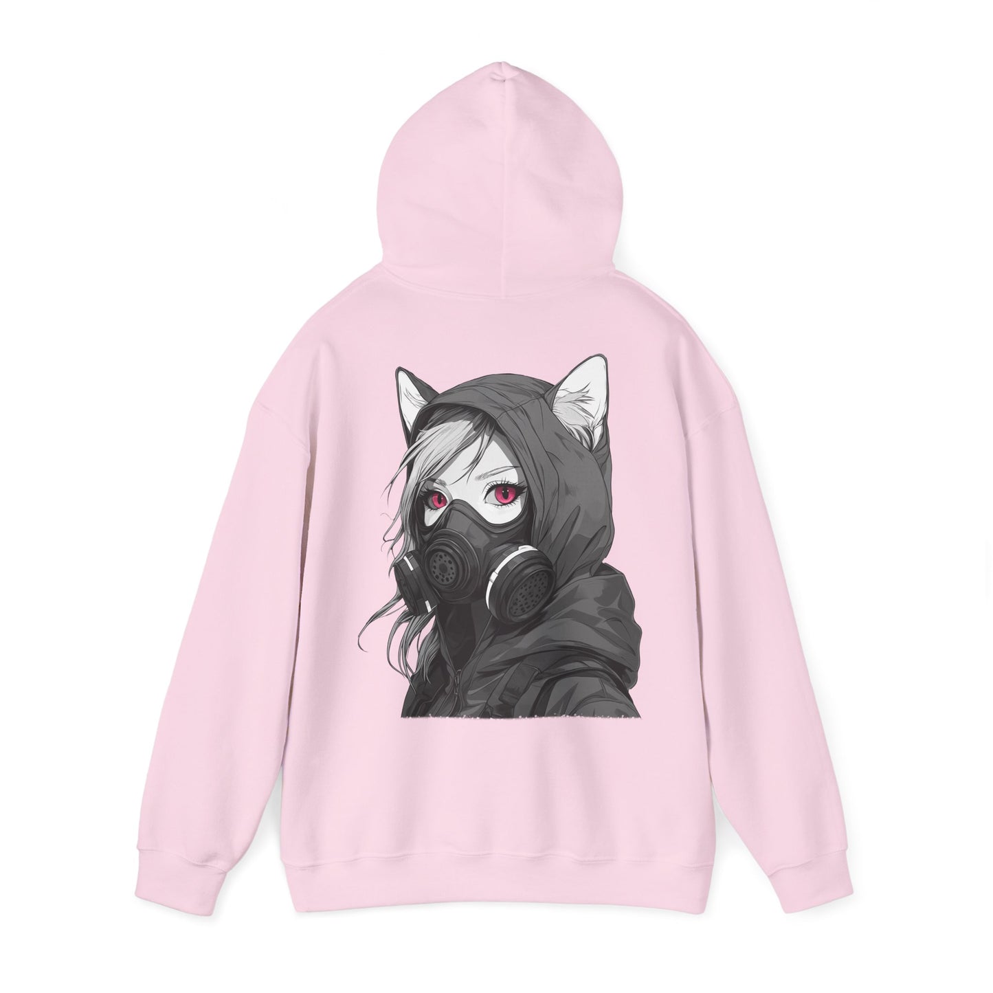 Anime Girl mit Gasmaske T-Shirt / Mask, Schwarzes Unisex Hoodie, Katzengirl Design, Geschenk für Anime- und Sci-Fi-Fans Unisex Heavy Blend™