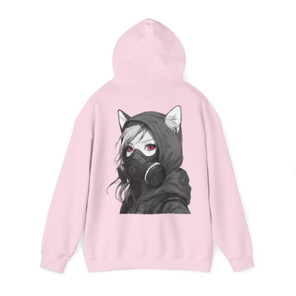 Anime Girl mit Gasmaske T-Shirt / Mask, Schwarzes Unisex Hoodie, Katzengirl Design, Geschenk für Anime- und Sci-Fi-Fans Unisex Heavy Blend™