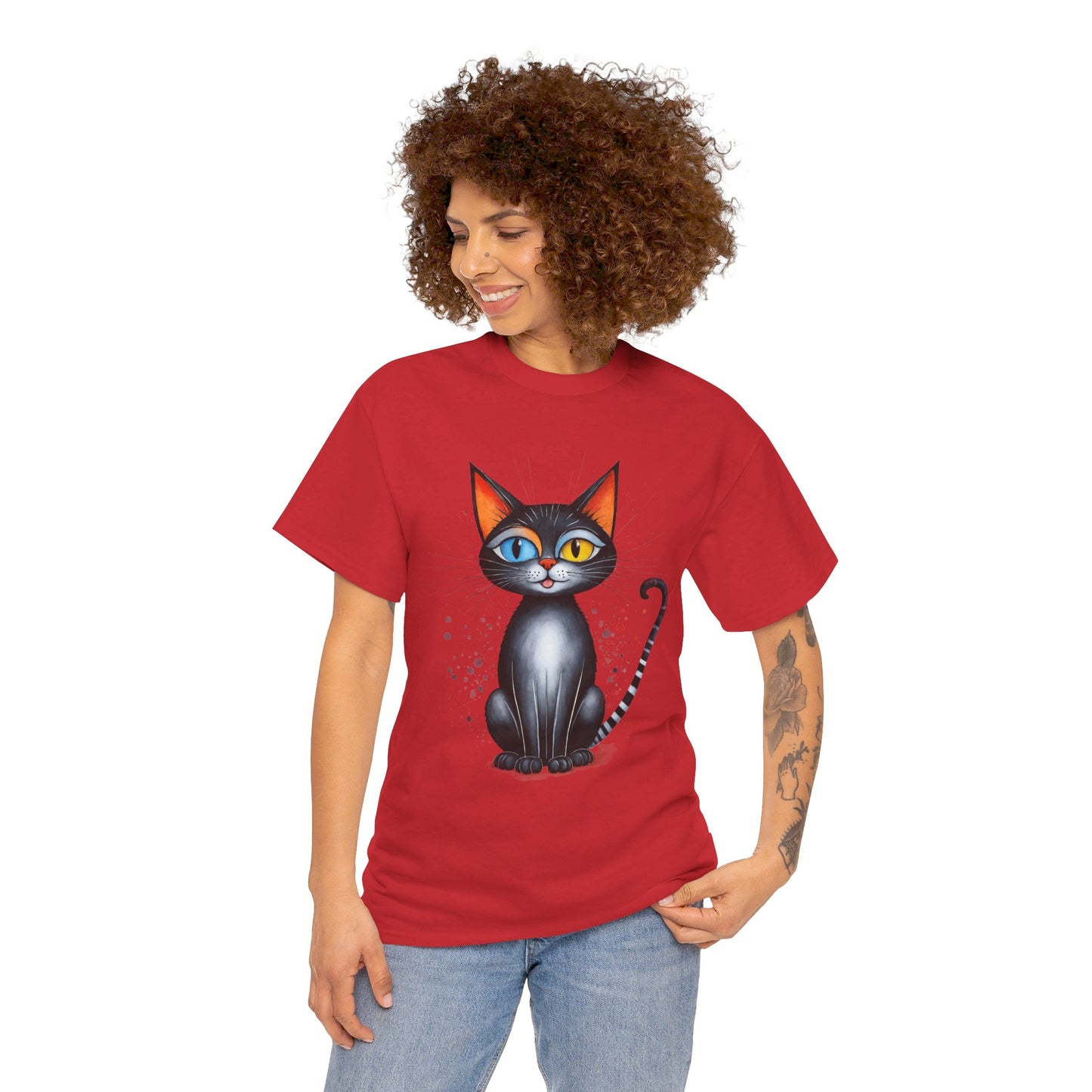 Cat Lover T-Shirt, Feline Graphic Tee, Multicolor Kitten Print Top, Animal Theme Shirt, Cat Enthusiast Clothing