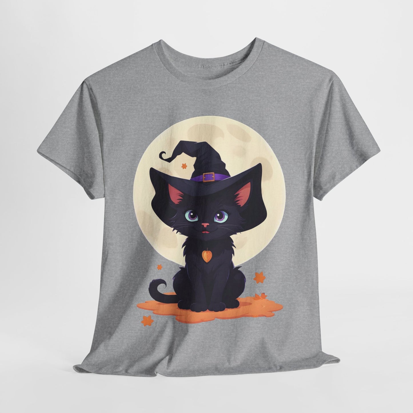 Halloween Witch Kitten T-Shirt, Black Cat Tee, Fantasy Costume Clothing, Cute Smiling Cat Shirt, Gift for Cat Lovers, Halloween Tee Shirt