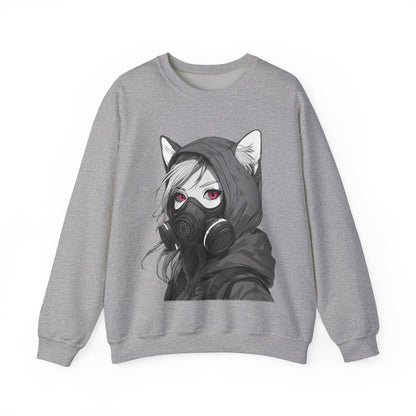 Future Anime Girl mit Gasmaske Sweatshirt /Schwarzes Unisex Streetwear Shirt, Katzengirl Design, Geschenk für Anime- und Sci-Fi-Fans