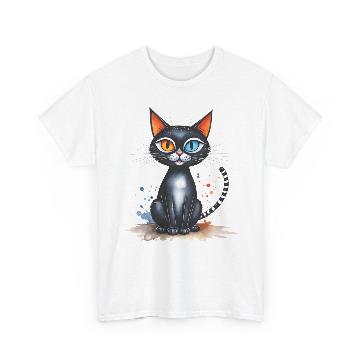 Buntes Katzen T-Shirt / Schwarze Katze mit heterochromen Augen / Lustiger Katzenpullover / Geschenk / Katzenliebhaber