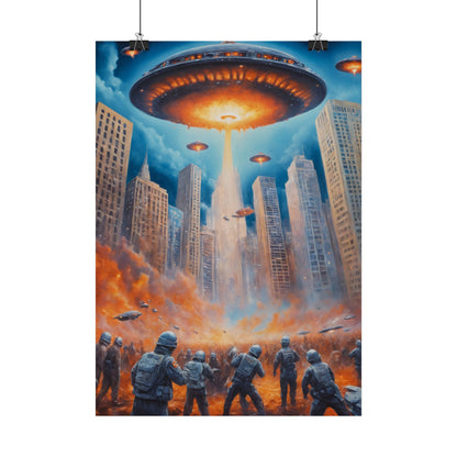 Alien Invasion Poster Retro Sci-Fi Wanddekor mit Aliens & UFOs, Vintage Alien Art Print, Futuristisches Geschenk für Sci-Fi Liebhaber