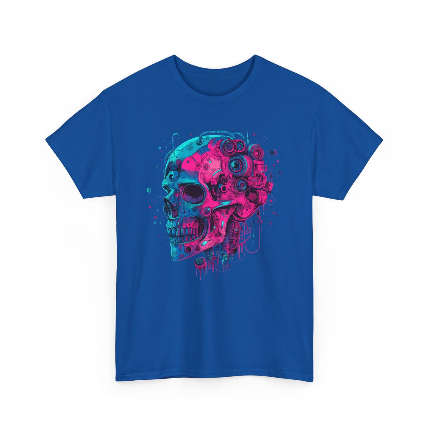 Cyborg Skull Unisex Tee Shirt, Colorful Skull Head Graphic Design, Casual Tee, Cyberpunk Shirt, Skeleton Print Shirt, Geek Gift