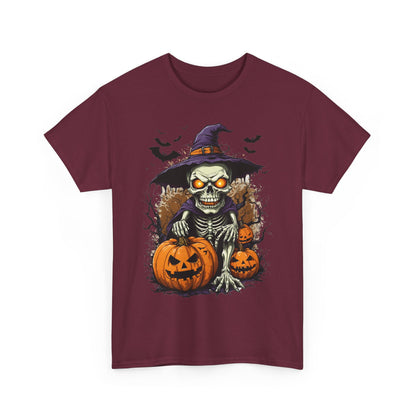 Halloween Pumpkin Skeleton Witch Tee, Spooky Unisex T-Shirt, Fall Season Shirt, Jack-O-Lantern Costume Top, Autumn Witch Theme Apparel