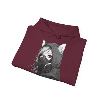 Anime Girl mit Gasmaske T-Shirt / Mask, Schwarzes Unisex Hoodie, Katzengirl Design, Geschenk für Anime- und Sci-Fi-Fans Unisex Heavy Blend™