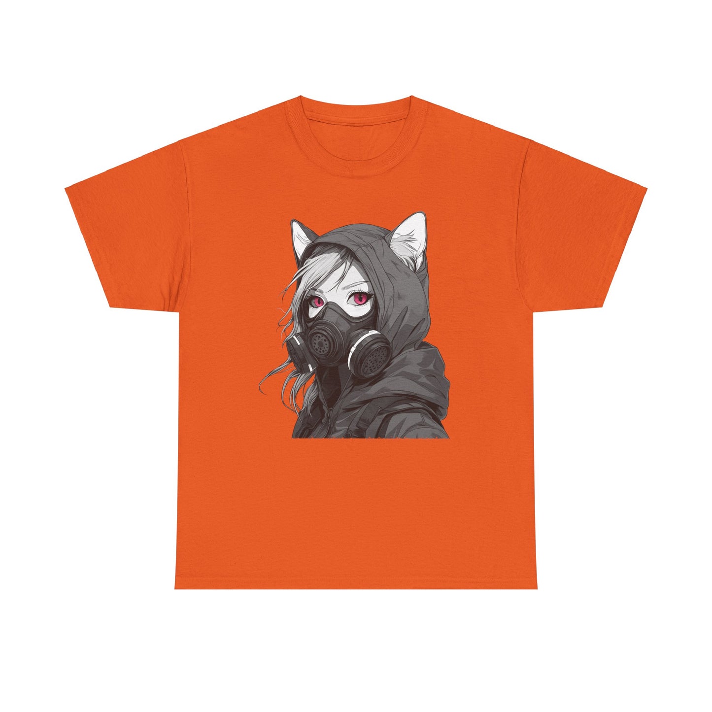 Futuristisches Anime Girl mit Gasmaske T-Shirt / Schwarzes Unisex Streetwear Shirt, Katzengirl Design, Geschenk für Anime- und Sci-Fi-Fans