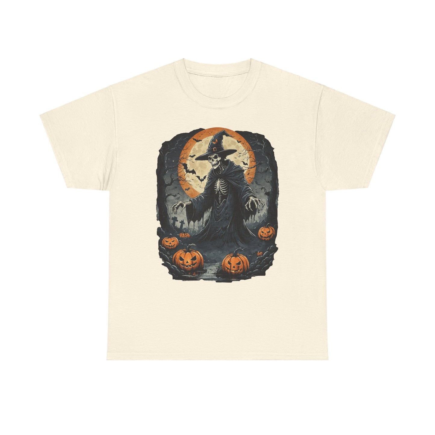 Halloween Pumpkin Skeleton Witch Tee, Spooky Unisex T-Shirt, Fall Season Shirt, Jack-O-Lantern Costume Top, Autumn Witch Theme Apparel