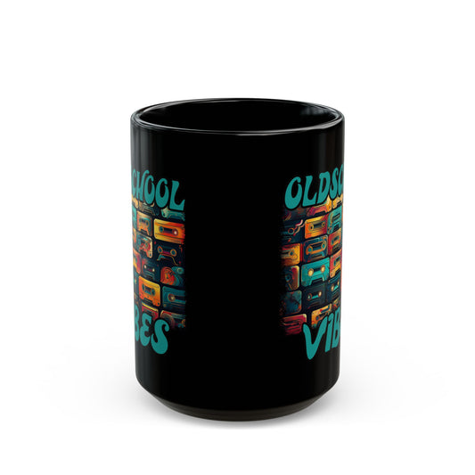 Oldschool Vibes 80er Retro Kassette Tasse, Geschenk für Musikliebhaber, Vintage Musik, Retro Kassette T-Shirt, Tasse Black Mug (11oz, 15oz)