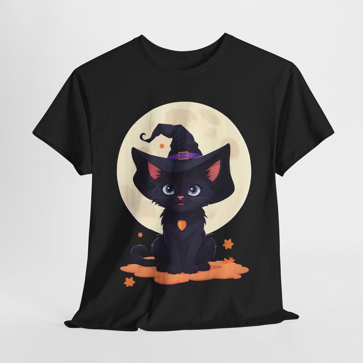 Halloween Witch Kitten T-Shirt, Black Cat Tee, Fantasy Costume Clothing, Cute Smiling Cat Shirt, Gift for Cat Lovers, Halloween Tee Shirt