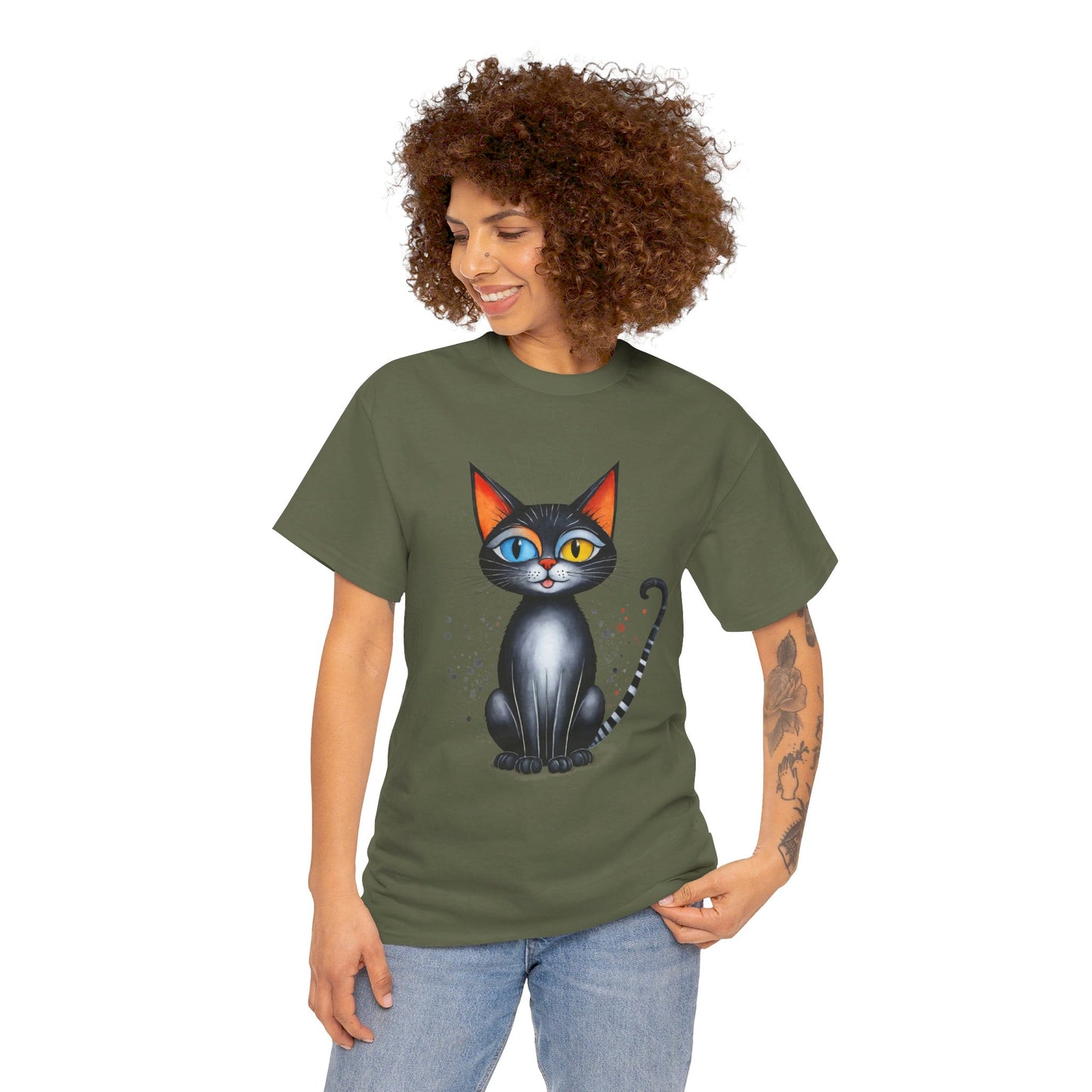 Cat Lover T-Shirt, Feline Graphic Tee, Multicolor Kitten Print Top, Animal Theme Shirt, Cat Enthusiast Clothing