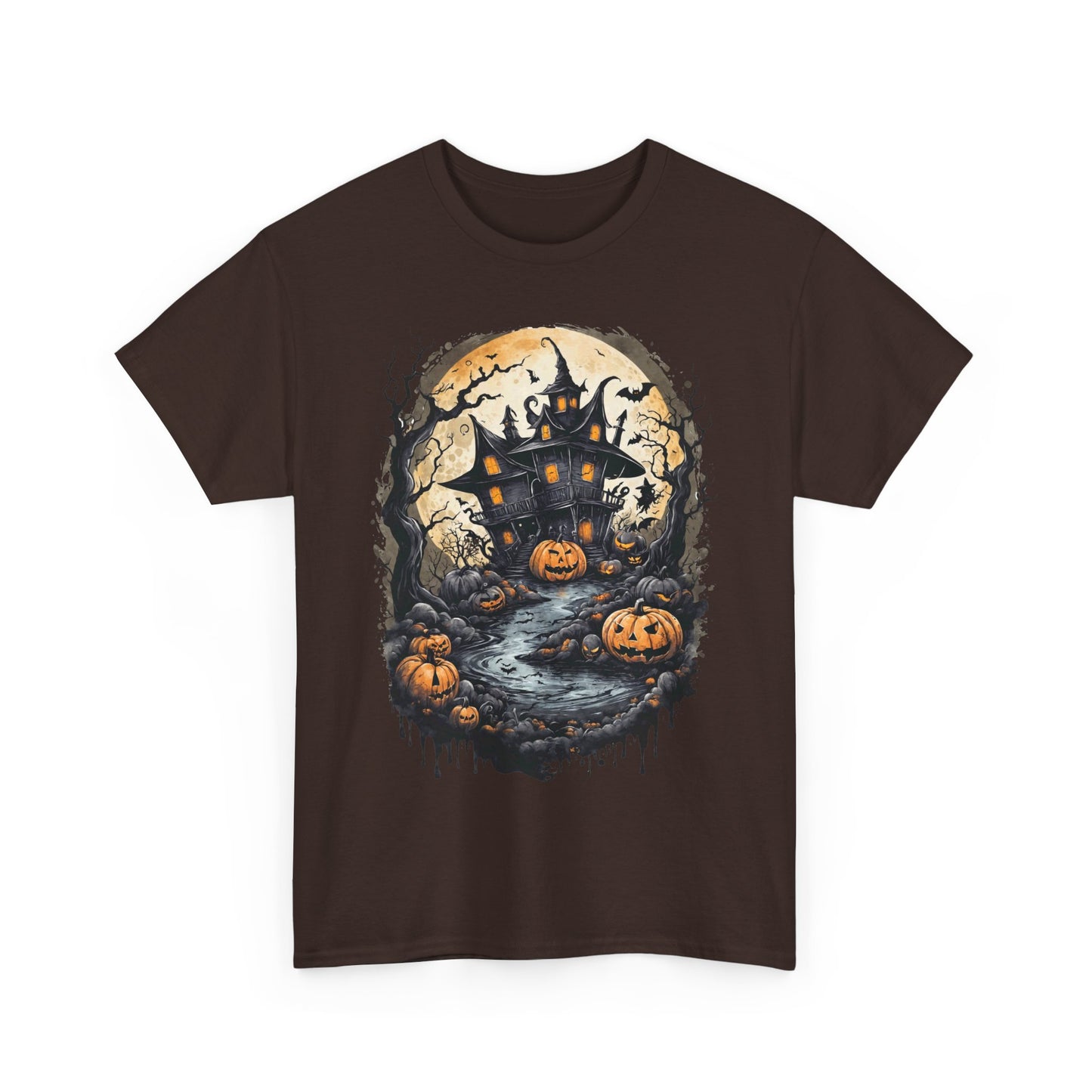 Halloween Pumpkin Dark House Tee, Scary Halloween Shirt, Horror Pumpkin T-Shirt, Spooky Jack-o-Lantern Top, Halloween Costume Apparel