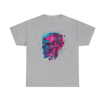 Cyborg Skull Unisex Tee Shirt, Colorful Skull Head Graphic Design, Casual Tee, Cyberpunk Shirt, Skeleton Print Shirt, Geek Gift