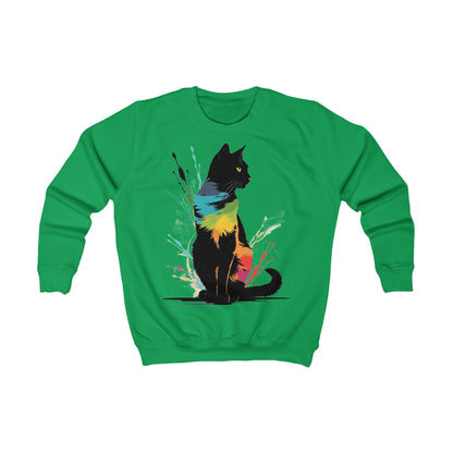 Black Cat Kids Sweatshirt, Paint Splatter Design, Cute Youth Pullover, Kitten Sweater, Animal Lover Jumper, Gift for Children