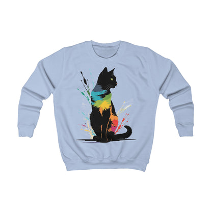 Black Cat Kids Sweatshirt, Paint Splatter Design, Cute Youth Pullover, Kitten Sweater, Animal Lover Jumper, Gift for Children